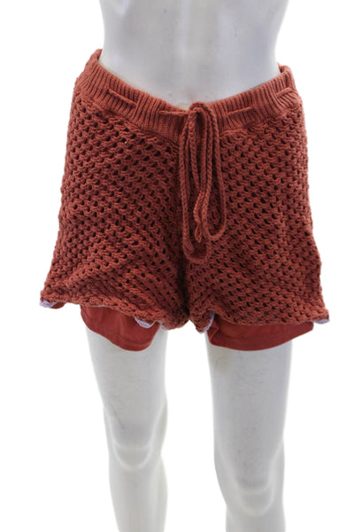 MINKPINK Womens Cotton Open Knit Short Sleeve Top Short Set Brown Size M