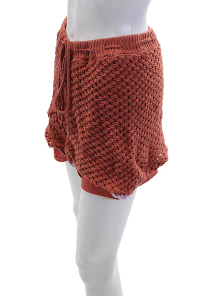 MINKPINK Womens Cotton Open Knit Short Sleeve Top Short Set Brown Size M