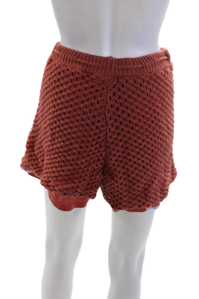 MINKPINK Womens Cotton Open Knit Short Sleeve Top Short Set Brown Size M