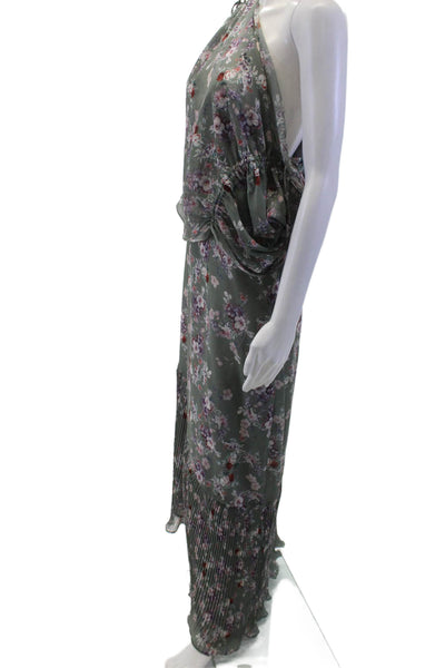 We Are Kindred Women Maxi Green Floral Tie Mid-Calf Sleeveless Dress Size 10