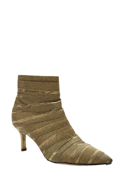 Casadei Womens Textured Zip Pointed Toe Heels Ankle Boots Shoes Gold Size 9