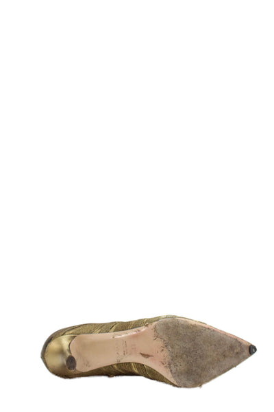 Casadei Womens Textured Zip Pointed Toe Heels Ankle Boots Shoes Gold Size 9