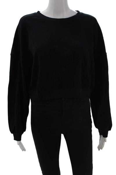 The Westside Womens Long Sleeve Crew Neck Cropped Sweatshirt Black Size Medium