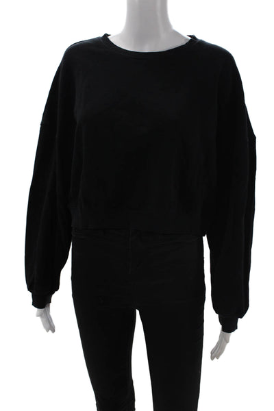 The Westside Womens Long Sleeve Crew Neck Cropped Sweatshirt Black Size Medium