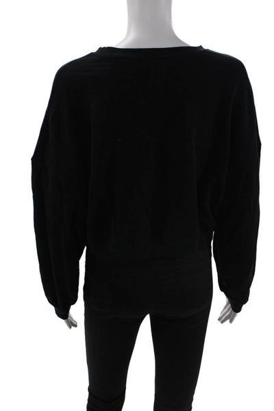 The Westside Womens Long Sleeve Crew Neck Cropped Sweatshirt Black Size Medium