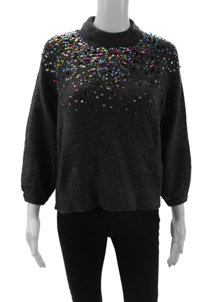 Zara Knit Unisex Pullover Sweater Dark Gray Mock Neck 3/4 Sleeve Size M