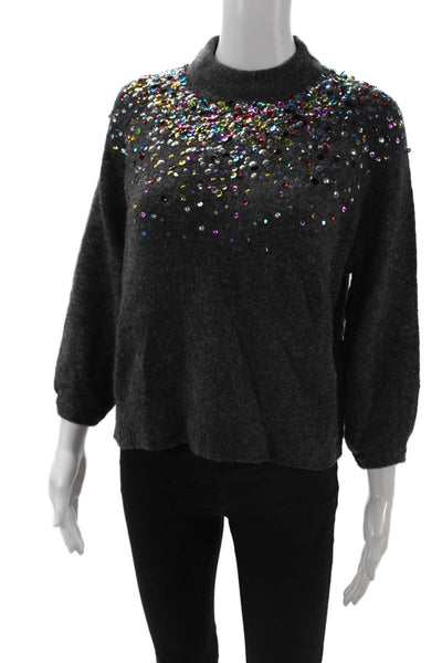 Zara Knit Unisex Pullover Sweater Dark Gray Mock Neck 3/4 Sleeve Size M