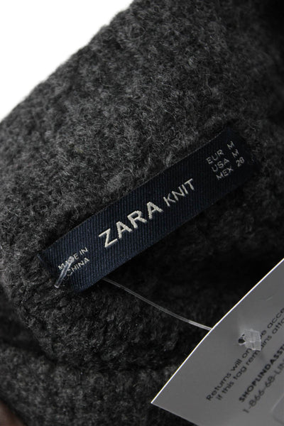 Zara Knit Unisex Pullover Sweater Dark Gray Mock Neck 3/4 Sleeve Size M