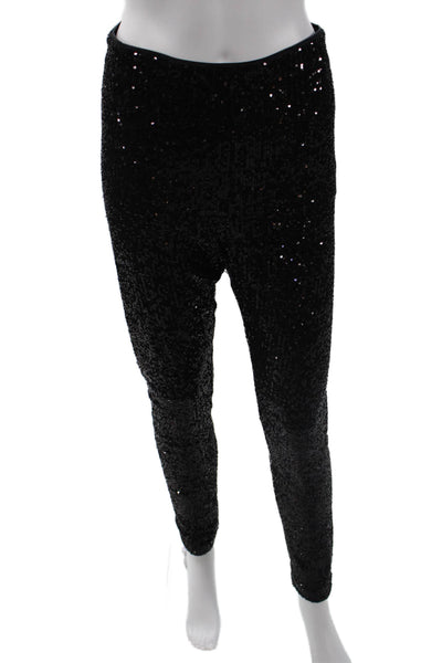 H&M Womens Solid Sequin High-Rise Skinny Pants Black Size M