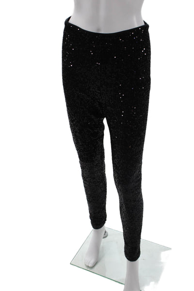 H&M Womens Solid Sequin High-Rise Skinny Pants Black Size M