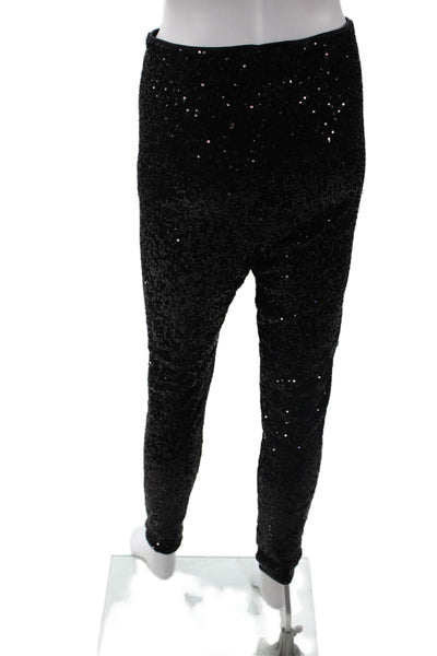 H&M Womens Solid Sequin High-Rise Skinny Pants Black Size M