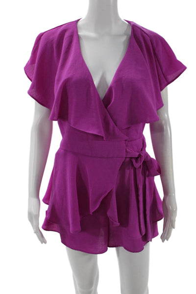 Do + Be Women Purple V-Neck Short Sleeve Romper Size M