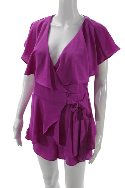 Do + Be Women Purple V-Neck Short Sleeve Romper Size M