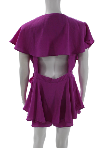 Do + Be Women Purple V-Neck Short Sleeve Romper Size M