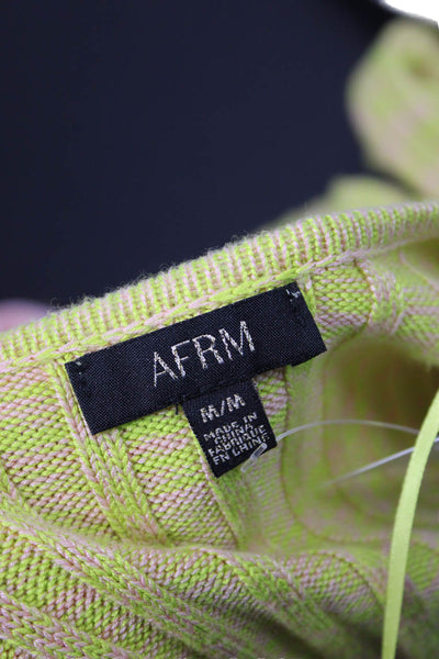 AFRM Women Bodycon Sweater Dress Green Striped Square Neck Long Sleeve Size M