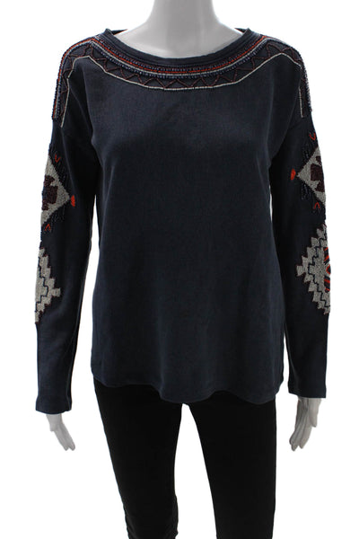 Zara Trafaluc Women Pullover Sweater Dark Blue Cotton Aztec Pattern Size S