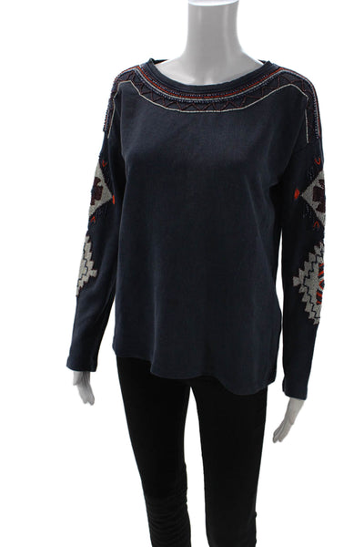 Zara Trafaluc Women Pullover Sweater Dark Blue Cotton Aztec Pattern Size S