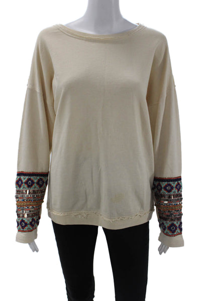 Zara Trafaluc Women Beige Aztec Sweatshirt Round Neck Long Sleeve Size S