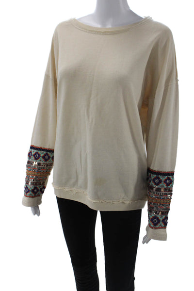 Zara Trafaluc Women Beige Aztec Sweatshirt Round Neck Long Sleeve Size S