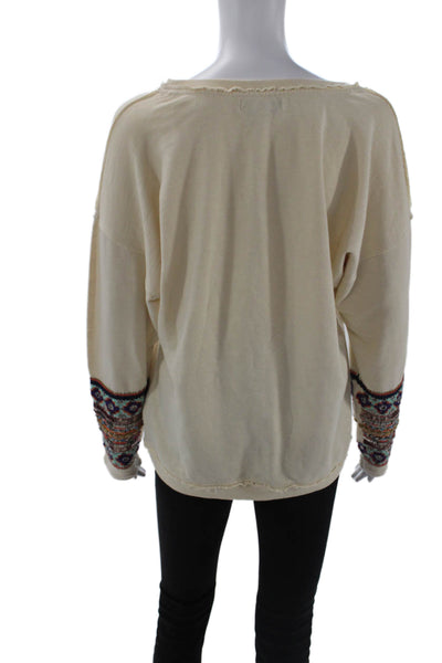 Zara Trafaluc Women Beige Aztec Sweatshirt Round Neck Long Sleeve Size S