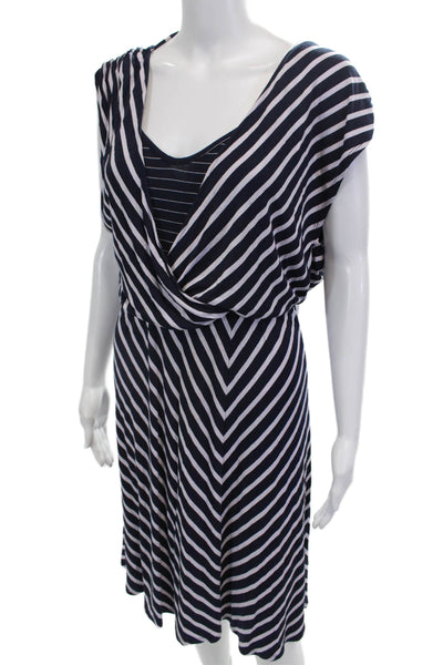 Ella Moss Women Wrap Dress Dark Blue Striped V-Neck Short Size S