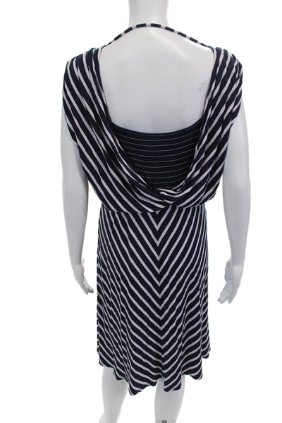 Ella Moss Women Wrap Dress Dark Blue Striped V-Neck Short Size S