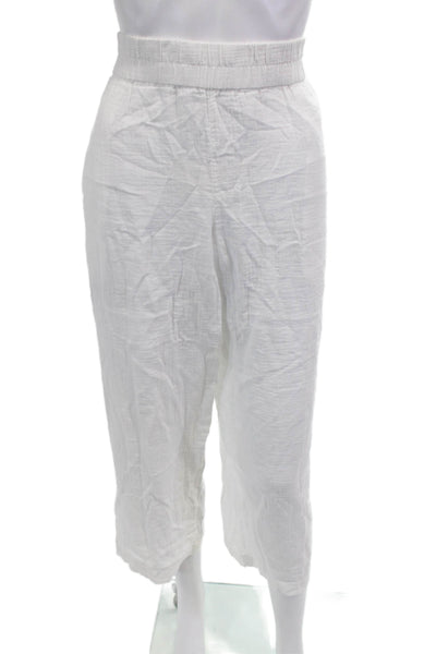 Eileen Fisher Womens Cotton Elastic Waistband Wide Leg Pants White Size L