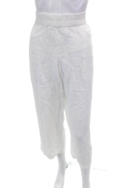 Eileen Fisher Womens Cotton Elastic Waistband Wide Leg Pants White Size L