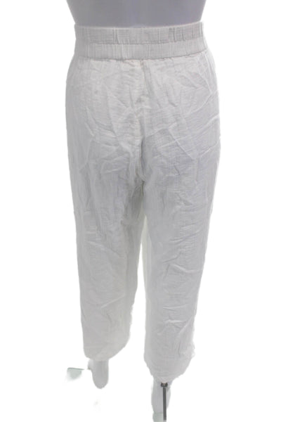 Eileen Fisher Womens Cotton Elastic Waistband Wide Leg Pants White Size L