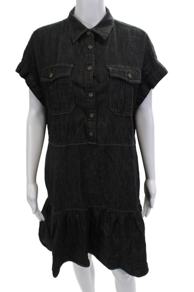Lauren Ralph Lauren Women Shirt Dress Dark Gray Cotton Short Sleeve 90s Size 10