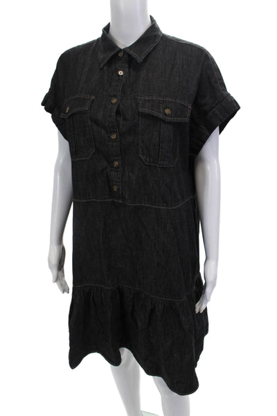 Lauren Ralph Lauren Women Shirt Dress Dark Gray Cotton Short Sleeve 90s Size 10