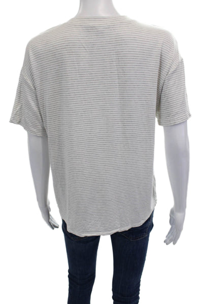 Green Envelope Womens White Striped Graphic T-Shirt Short Sleeve Size S