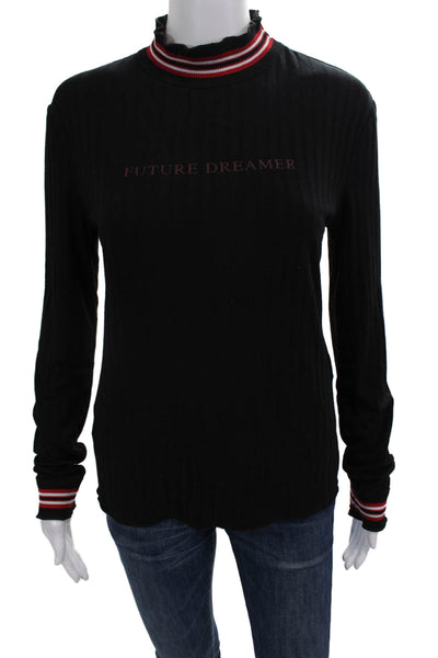 Zara Trafaluc Women Ringer Mock Neck Black Graphic Quote Long Sleeve Top Size M