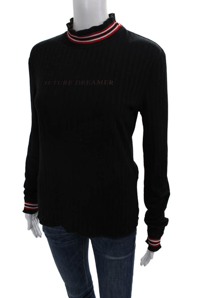 Zara Trafaluc Women Ringer Mock Neck Black Graphic Quote Long Sleeve Top Size M