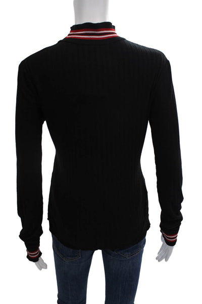 Zara Trafaluc Women Ringer Mock Neck Black Graphic Quote Long Sleeve Top Size M