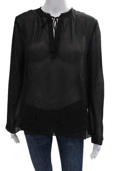 Theory Women Black 100% Silk Long Sleeve Classic Blouse Size M