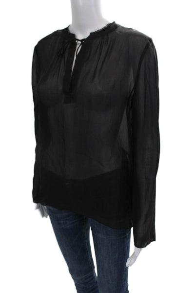 Theory Women Black 100% Silk Long Sleeve Classic Blouse Size M