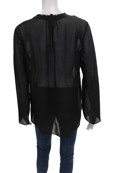 Theory Women Black 100% Silk Long Sleeve Classic Blouse Size M