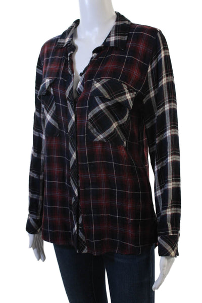 Rails Womens Collared Plaid Button-Up Rayon Long Sleeve Dark Blue Petite Size S
