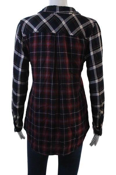 Rails Womens Collared Plaid Button-Up Rayon Long Sleeve Dark Blue Petite Size S