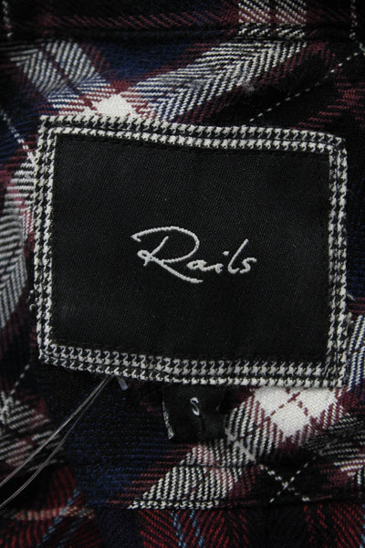 Rails Womens Collared Plaid Button-Up Rayon Long Sleeve Dark Blue Petite Size S