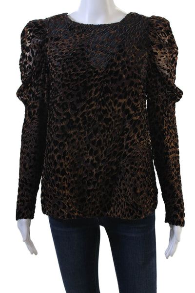 Elie Tahari Women Black Animal Print Long Sleeve Crew Neck Blouse Size XS