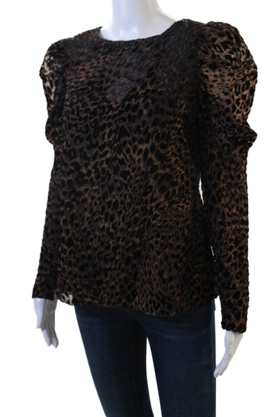 Elie Tahari Women Black Animal Print Long Sleeve Crew Neck Blouse Size XS