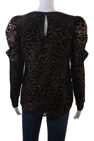 Elie Tahari Women Black Animal Print Long Sleeve Crew Neck Blouse Size XS