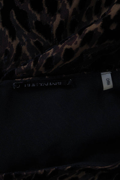 Elie Tahari Women Black Animal Print Long Sleeve Crew Neck Blouse Size XS