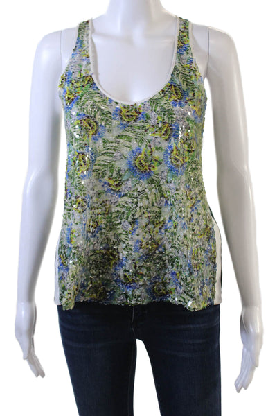 Clover Canyon Women Blue Floral Camisole Round Neck Sleeveless Size XS