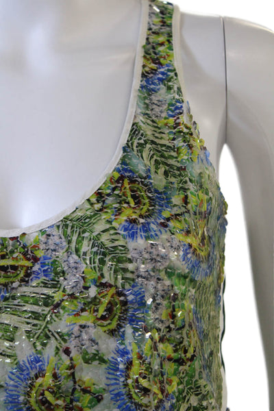 Clover Canyon Women Blue Floral Camisole Round Neck Sleeveless Size XS