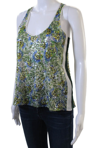 Clover Canyon Women Blue Floral Camisole Round Neck Sleeveless Size XS