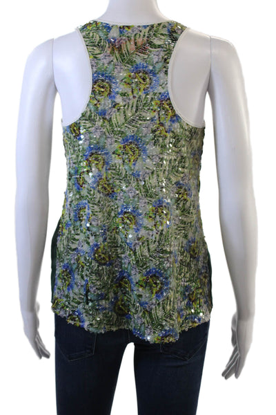 Clover Canyon Women Blue Floral Camisole Round Neck Sleeveless Size XS