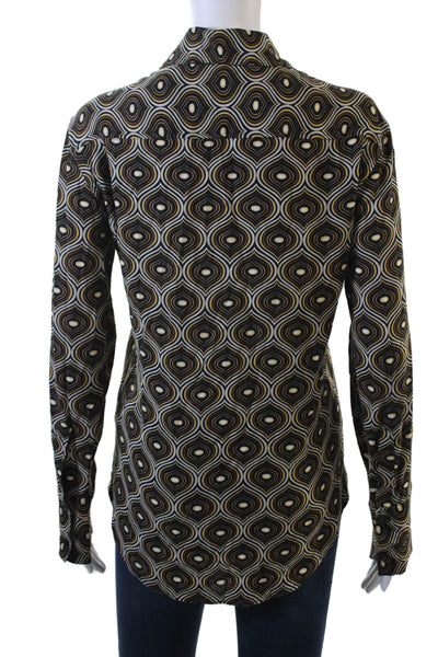 Zara Women Black Geometric Collared Button-Up Blouse Long Sleeve Retro Size S